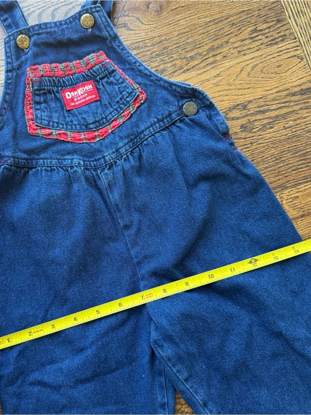 OshKosh B'gosh Vintage 90s Blue Denim Overalls with Red Plaid Accents